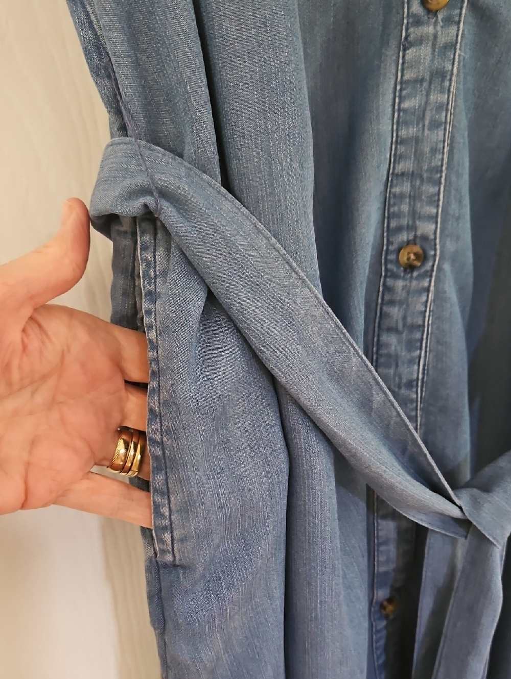 Lane Bryant Light Blue Denim Midi Dress with Front Buttons and Waist Tie 24 - Picture 4 of 5